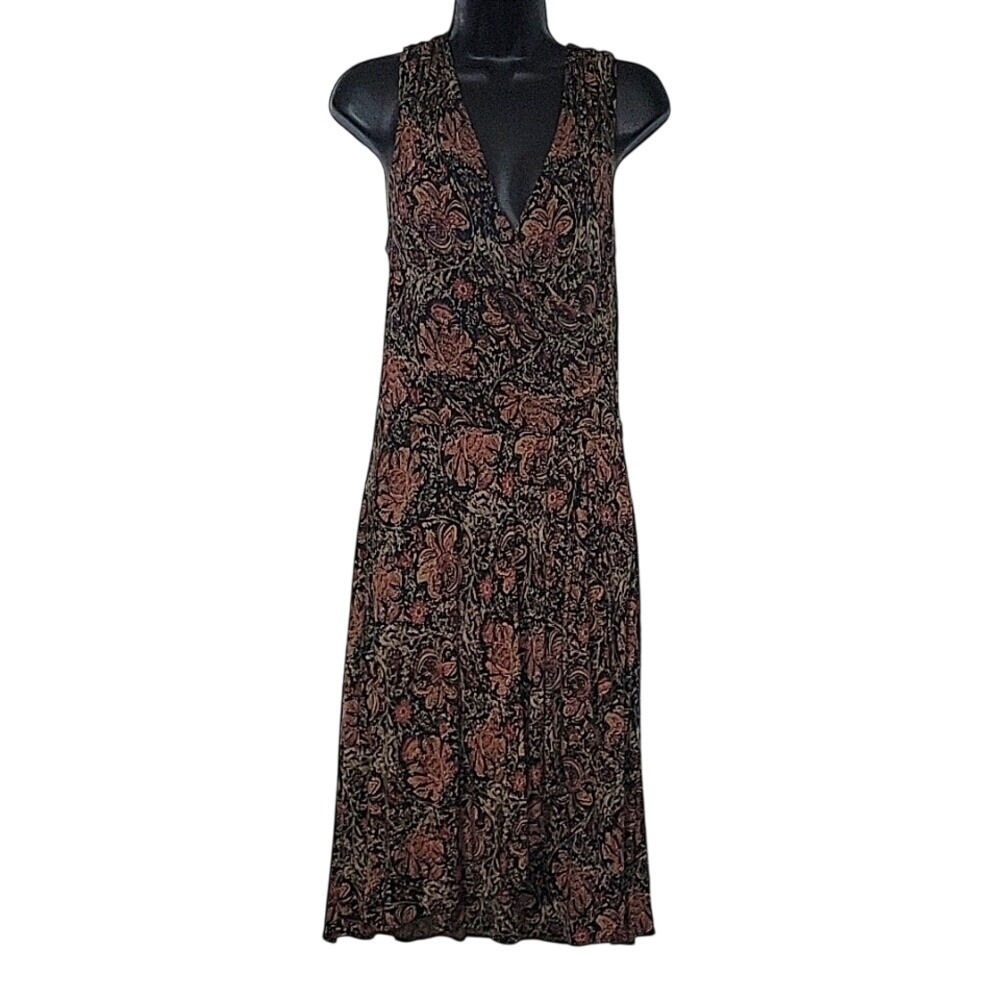 LAUREN RALPH LAUREN Floral Midi Dress Sleeveless V Neck Casual Summer Dress S